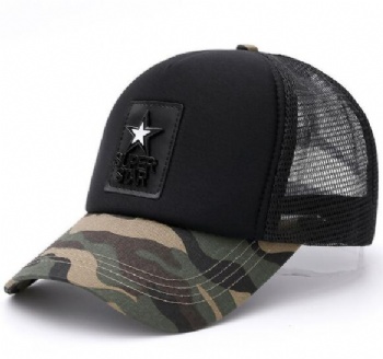Mesh trucker cap with PU patch logo trucker cap camouflage cap 2-tone color customize