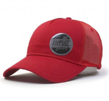 Mesh trucker cap with laser sticker logo