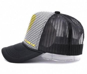 Fashion trucker cap with high crown imprinted mesh cap