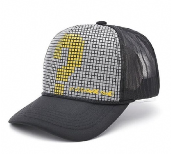 Fashion trucker cap with high crown imprinted mesh cap