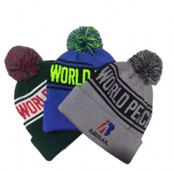 Custom 100% Acrylic Jacquard Knit Beanies With Pom