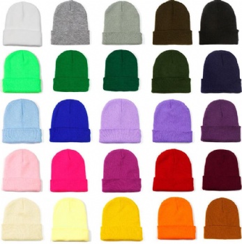 OEM Custom Made Color Rib Knitted Unisex Winter Cuffed Beanie Hats